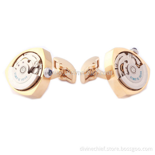 Novelty Love Shape Watch Movement Cufflinks Stainless Steel Black Plated Cufflinks